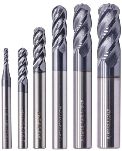 BestParts High Performance 6Pcs Solid Carbide Ball Nose End Mills Set 1/16, 1/8, 3/16, 1/4, 5/16, 3/8 - AlTiN Coated, 4 Flute, 30 Degree Helix, End Mill Bit Set, CNC Router Bit
