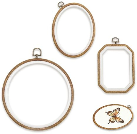 wlsvega 3 marcos de bordado de madera, aro de bordado, adecuado para coser y manualidades (redondo, ovalado, octogonal)