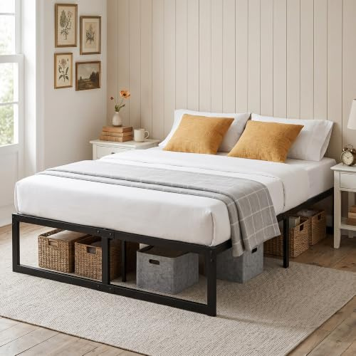 HOMCOM 4ft Small Double Bed Frame with Underbed Storage, 32.5 cm Height, Metal Platform Bed Frame with Steel Slat Support, Noise-Free, Easy Assembly, Black