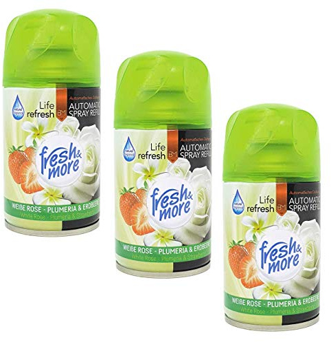 Fresh & More Lufterfrischer Nachfüller (3er Pack) 250ml, Weiße Rose - Plumeria & Erdbeere