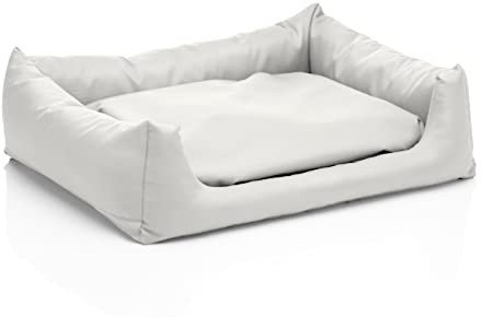 Juelle Hundebett aus Kunstleder Hundebett Kuschelbett Sofy Rex S-XXL (80x65cm, Weiß)