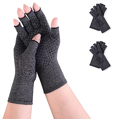 AovYoo 2 Paar Arthrose Handschuhe Fingerlose, Rutschfest Kompressionshandschuhe, Arthriti Gaming Handschuhe für Arbeit Schlafen Sport,Bietet Halt und Wärme für die Finger (L)