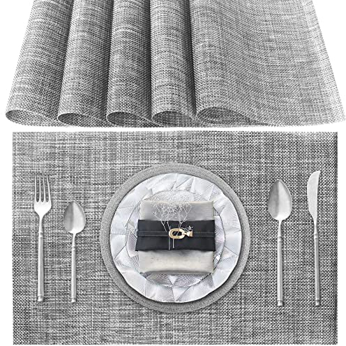 Tischsets Abwaschbar 6er Set, Platzset PVC Hitzebeständig Rutschfest, Platzdeckchen für küche Speisetisch Hotel, 45x30cm (Grau)
