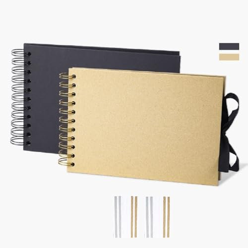 MuChoney Fotoalbum zum Selbstgestalten 21 x 15 cm 60 Seiten Schwarzes Papier A5 Mini-Kinderalbum zum Einkleben Erinnerungsbuch DIY Spiralalbum für Baby Valentinstag Geburtstag Geschenk (Khaki).