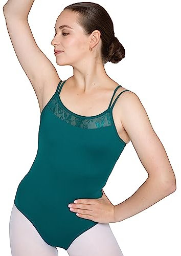 tanzmuster Ballett Trikot Damen Spaghettiträger - Mira - BH-Pad-Einschub - doppelte Träger - türkis 38 - Tanz Body - Ballettkleidung für Erwachsene