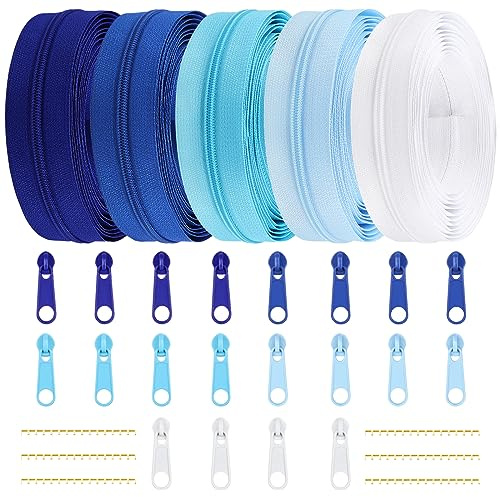 DOITEM Cremallera Continua de Nailon de 2,8 mm, 14 Metros, con Tirador y Cremallera, Azul y Blanco, 5 Colores