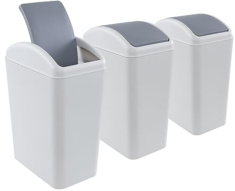 Uumitty 3 Packs 4.5 Gallon Plastic Trash Can with Swing Top Lid, Waste Bin for Kitchen, Bedroom, Bathroom, Grey