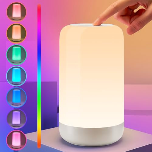 PIKOY Rechargeable Lamp, RGB&10 Brightness Touch 1800mah Cordless & Rechargeable for Bedroom & Touch Lamps Portable Lamp for Bedroom,Night Light Kids Night Light Baby, Adult Gifts