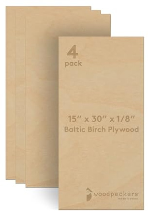Baltic Birch Plywood 3 mm, 1/8 Inch Craft Wood, B/BB Grade, Stronger Than Basswood Sheets or Balsa Wood, Perfect for Laser, CNC Cutting, Wood Burning, by Woodpeckers (4, 15 x 30)