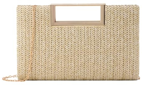 EVEOUT Stroh Clutch für Damen Stroh Abendhandtasche Sommer Gewebt Hochzeitstasche Umhängetasche für Party Urlaub
