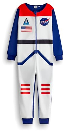 NASA Grenouillère pour Garçons | Pyjama Enfant Tout-en-Un en Bleu & Blanc | Combinaison de Nuit Enfant avec Fermeture Éclair et Logo Spatial Américain | Body Loungewear d'Astronomie NASA