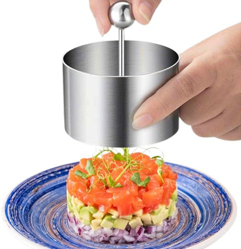 CHEFZOCO Molde Para Platos Fríos, Molde de prensa circular, molde para pasteles, Accesorio Circular cocina, Utensilios e Cocina, Moldes tartar, Acero inoxidable, Diámetro 8 cm x 5 cm altura