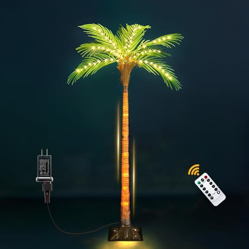 Artificial Palm Trees for Outdoors Pool Decorations, Artificial Trees for Home Decor Indoor, Lighted Trees for Tiki Bar Holiday Christmas Patio, Remote Control 4.6FT 110 LED
