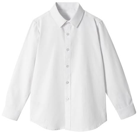 LOLANTA Ragazzi Camicia Bianca Manica Lunga Button Down Camicia Ragazzi Camicia Abito Formale per 2-14 Anni (Bianco, 4-5 Anni, 110)