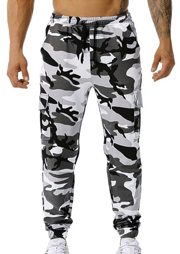 Foweknow Pantalones de chándal para hombre, camuflaje militar, pantalones deportivos para exteriores, pantalones de chándal de moda, cintura elástica, pantalones de correr, pierna recta, pantalones de