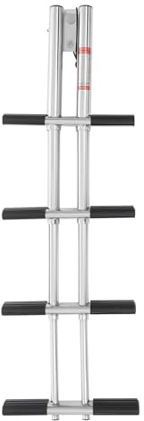 4 Steps Pontoon Boat Ladder, 304 Stainless Foldable Reinforce Dock Ladder Heavy Duty Swim Deck Ladder, Swim Deck Swiming for Marine Boat Yacht Swimming Pool Withstand 900lbs