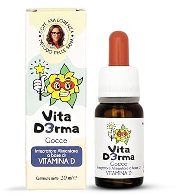 Vita D3rma Gocce Vitamina D3 in Olio Puro per Difese Immunitarie Bambini e Adulti, Integratore Alimentare in Gocce, Supporto Sistema Immunitario, Ossa e Muscoli, Facile da Dosare, 10 ml