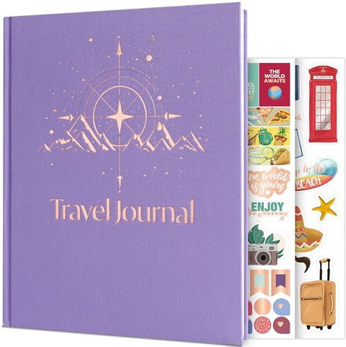 Skyline Travel Journal – Traveling Diary & Photo Journal – Vacation Essentials for Family, Men & Women – Bucket List Notebook (Lavender Compass)