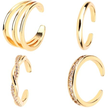 Mikovivi 4uds Anillos para Los Dedos del Pie para Mujeres, Set de Anillos Abiertos Dedos Triple CZ Sencillo Banda Cristal Torcido Joyería Elegante Pies Playa de Verano (Dorado)
