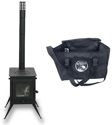 Outbacker Firebox Vista Large Window Portable Wood Burning Tent Stove & Complete Flue Kit – 12kg Lightweight | Camping Stove for Tipis, Yurts, Bell Tents & Glamping (Black: StoveKit + Bag)