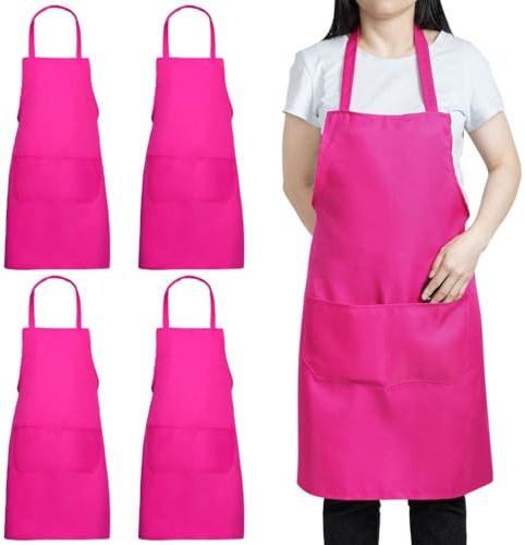 wkao Lot de 4 tabliers de cuisine et de barbecue avec 2 grandes poches, sangle de cou réglable, résistant aux taches, tabliers de cuisine et de barbecue pour homme et femme