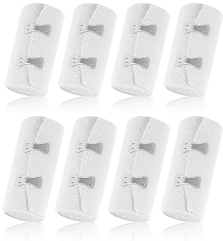 DUTIFUL 8 stycken elastiskt bandage kompressionsförband, elastiskt band med metallklämmor, återanvändbart elastiskt förband, elastiskt bandage för handleder vid fotled, knä (vit)