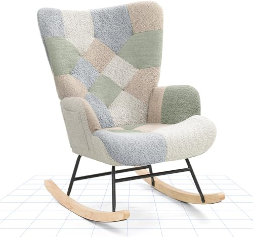 FLEXISPOT Silla Mecedora con Respaldo Alto y Reposabrazos – Sillón Balancín Moderno con Patas de Madera, Sillón Acolchado para Salón y Dormitorio, Soporta hasta 120 kg, Amarillo