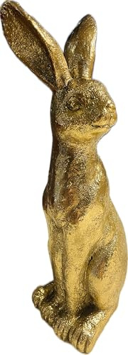khevga Coniglietto pasquale dorato, 27,5 cm, decorazione moderna, grande in poliresina, decorazione pasquale lucida, statuetta per decorazione da tavolo, soggiorno e tavolo pasquale