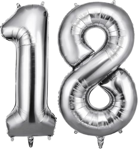 OFFCUP Palloncini Compleanno Argento 101 CM, Palloncino Numero 18, Foil Palloncini Numeri, Giganti Numeri, Decorazioni Festa Compleanno, Gonfiabili Pallone per Anniversario