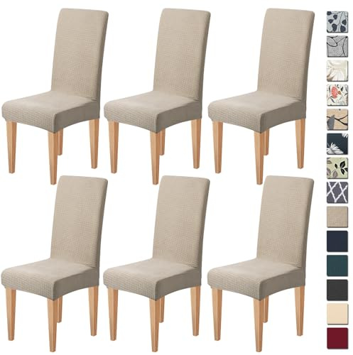 Dioxide Stuhlhussen 6er Set Stretch-Stuhlbezug Elastische Moderne Husse Elasthan Stretchhusse Stuhlbezug Stuhlüberzug, Sehr Pflegeleicht und Langlebig Universal (Khaki, 6PC)