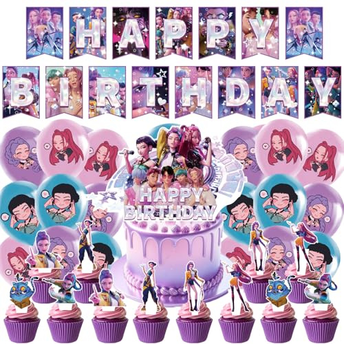 44 pcs Kp Dem Hunt Set di decorazioni per festa di compleanno, Striscione, Stecchino Per Torta, 24 Topper Per Cupcake, Decorazione Per Feste Per Compleanno Di Bambini E Festa A Tema