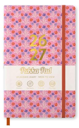 Pukka Pad 2026-2027 A5 Academic Week to View Diary, Mid Year August 2026 to July 2027 with Yearly & Monthly Student Teachers Planners Calendars with Elastic Strap, Inner Pocket, To Do Lists, Pink