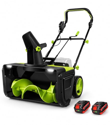 Elektrisk snöslunga, elektrisk snöskyffel, snökastningsräckvidd 7,5 meter, dubbla LED-lampor, hastighet 0–3500 varv/min, 2 batterier
