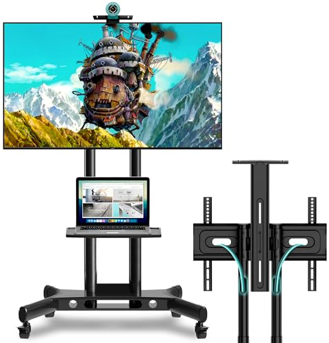 ONKRON Mobile TV Stand on Wheels for 40-70 Inch Screen, Professional Rolling TV up to 45,5 kg - Universal TV Stand Wheels Max VESA 600x400/Height Adjustable TV Floor Stand with Shelf TS1551-B Black