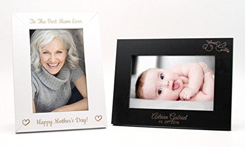 CustomDesign.Shop Marco de fotos personalizado | Diseñe un regalo realmente único | Grabado con láser - 13x18cm, Blanco, Retrato