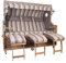 Familien Strandkorb Kampen 4-Sitzer Spezial White Oak T73 Fossil Sahara Polyrattan PE-Geflecht Teakholz Teak
