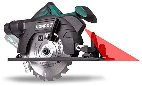 VONROC Sierra circular inalámbrica VPower 20V (sin batería) – 150mm - Incl. hojas de sierra, guía paralela y bolsa de almacenamiento