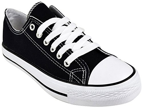 Inspire Me Women Canvas Shoes Gym Sports Trainers Lightweight Comfortable Canvas Shoes Plimsoll Trainer Pumps Ladies Lace up Flat Shoes (6UK,Black)