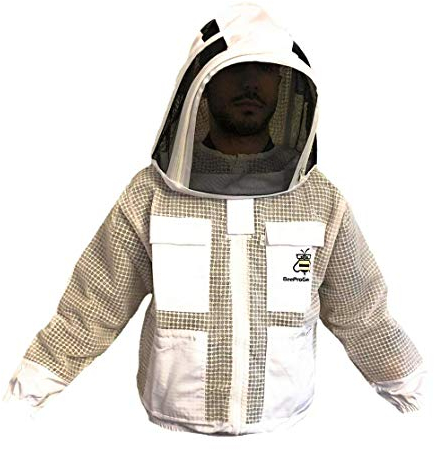 FVJ Unisex Bienenschutz, 3 Schichten, ultra-belüftet, Sicherheit, Schutz, Imkerjacke, Fechtschleier, Weiß, Größe 4XL