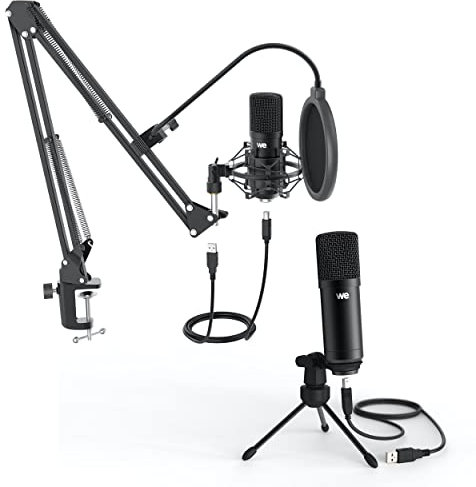 WE Pack Microphone USB pour Streaming, vlogging, Podcats, enregistrements - Bras réglable et orientable - Filtre Anti-Pop - Suspension Anti-Chocs - Fixation Table et trépied Inclus