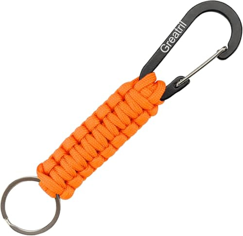 Keychain Keyring with Carabiner - GREATRIL Paracord Key Chain Hanger Carabiners Clips for Outdoor Boys/Girls/Men/Women (Orange)