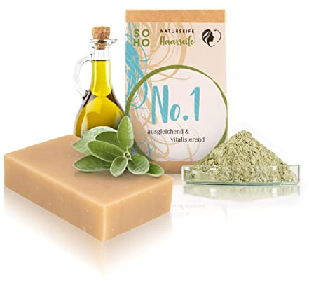SOHO Naturkosmetik Haarseife No. 1 für fettendes Haar • Festes Shampoo Vegan mit Salbeiextrakt & Olivenöl • Feste Seife für Haare