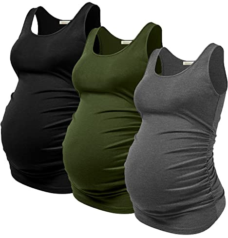 Summer Women's Maternity Tank Top Comfy Sleeveless Maternity Clothes, Medium (3 pcs)
