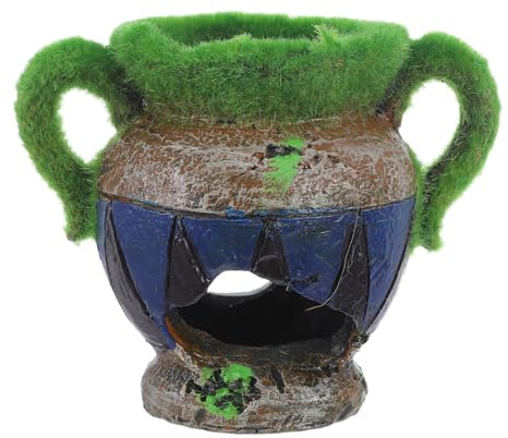 Angoily Aquarium Ornament Broken Flowerpot Fish Tank Decoration 4.33X3.54X2.55 Inch Flocked Resin Shelter Cave for Betta Shrimp Reptile Habitat