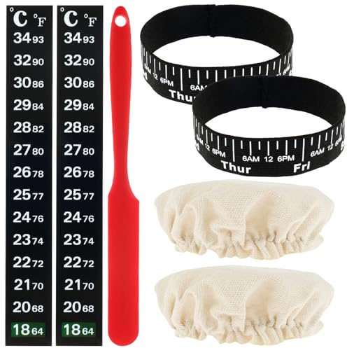 NEMTMCUA 7pcs Replacement Set for Sourdough Starter Jar, Sourdough Starter Kit with Cloth Cap Silicone Spatula Date Band Temperature Paper for Yeast Bread Baking Supplies