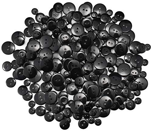 Botones de Resina, 300pcs Botones Manualidades, 20mm 15mm 10mm Botones de Ropa para Niños, 2 Agujeros Botones Negros con Caja de Almacenaje, Botones para Costura/Traje/Camisa/Bricolaje/Mercería