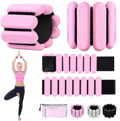 Ankle Weights for Women and Men, Adjustable Wrist Weighted Training Bracelet for Home Gym Workout, Strength Training Walkin Running, Foot weights for exercise, （1 LB each,Pink color）2pc on Set