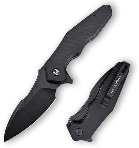 Hightron MINI VENTURA Taschenmesser für EDC, Kleines Klappmesser mit Flipper, 7.24CM Stonewashed D2-Klinge plus Ultra-Grip-G10-Griff, Cooles Stylisches Geschenk für Männer und Frauen,Camping Schwarz-B