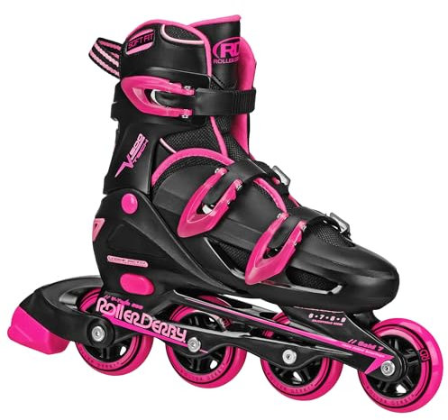Roller Derby V-Tech 500 Adjustable Performance Inline Skates for Men, Women, Kids, Teens, Large (6-9), Black/Pink