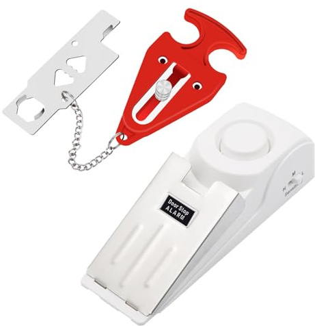 Mengshen Alarma portátil para puerta con cerradura de puerta, sirena de 120 dB, doble seguridad para seguridad adicional de privacidad para el hogar, hotel, viajes